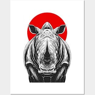 rhinoceros black moon red moon red Posters and Art